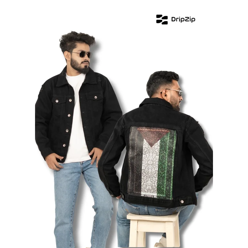 Black Denim Jacket - Palestine